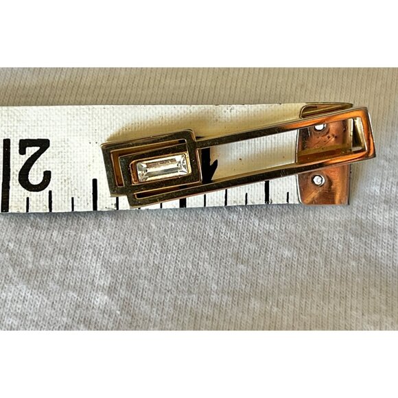 Vintage Swank Mid-Century Modern Gold-Tone Tie Clip With Clear Rectangular Rhine - Picture 5 of 5